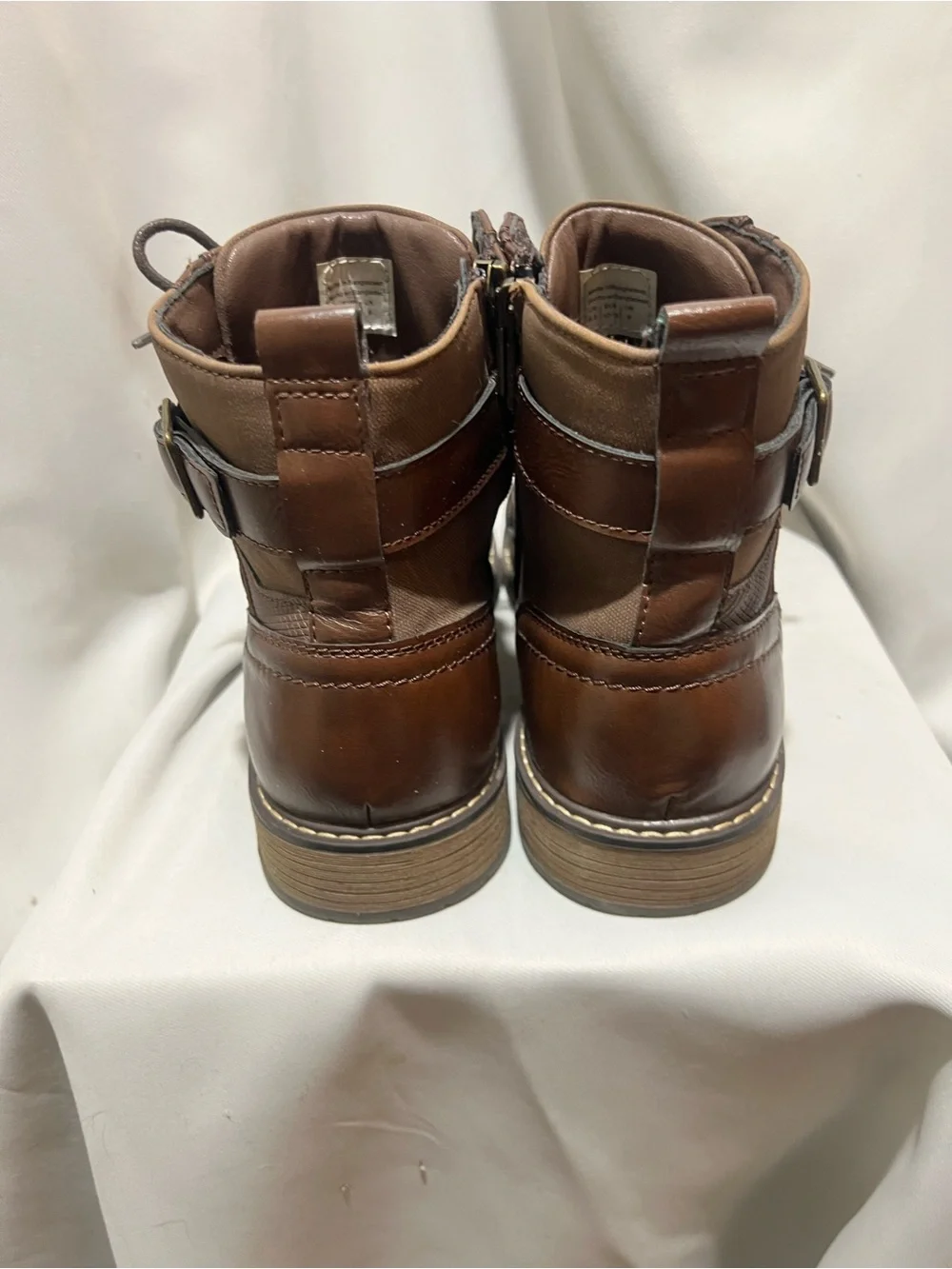 Steve Madden Brown Leather Lace-Up Combat Ankle Boots Buckle Zip Mens Size 9.5